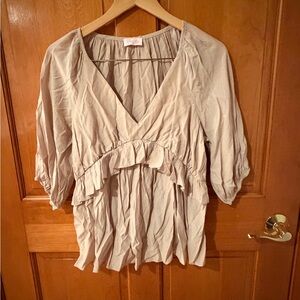 Pink Lily Cream Ruffle Blouse